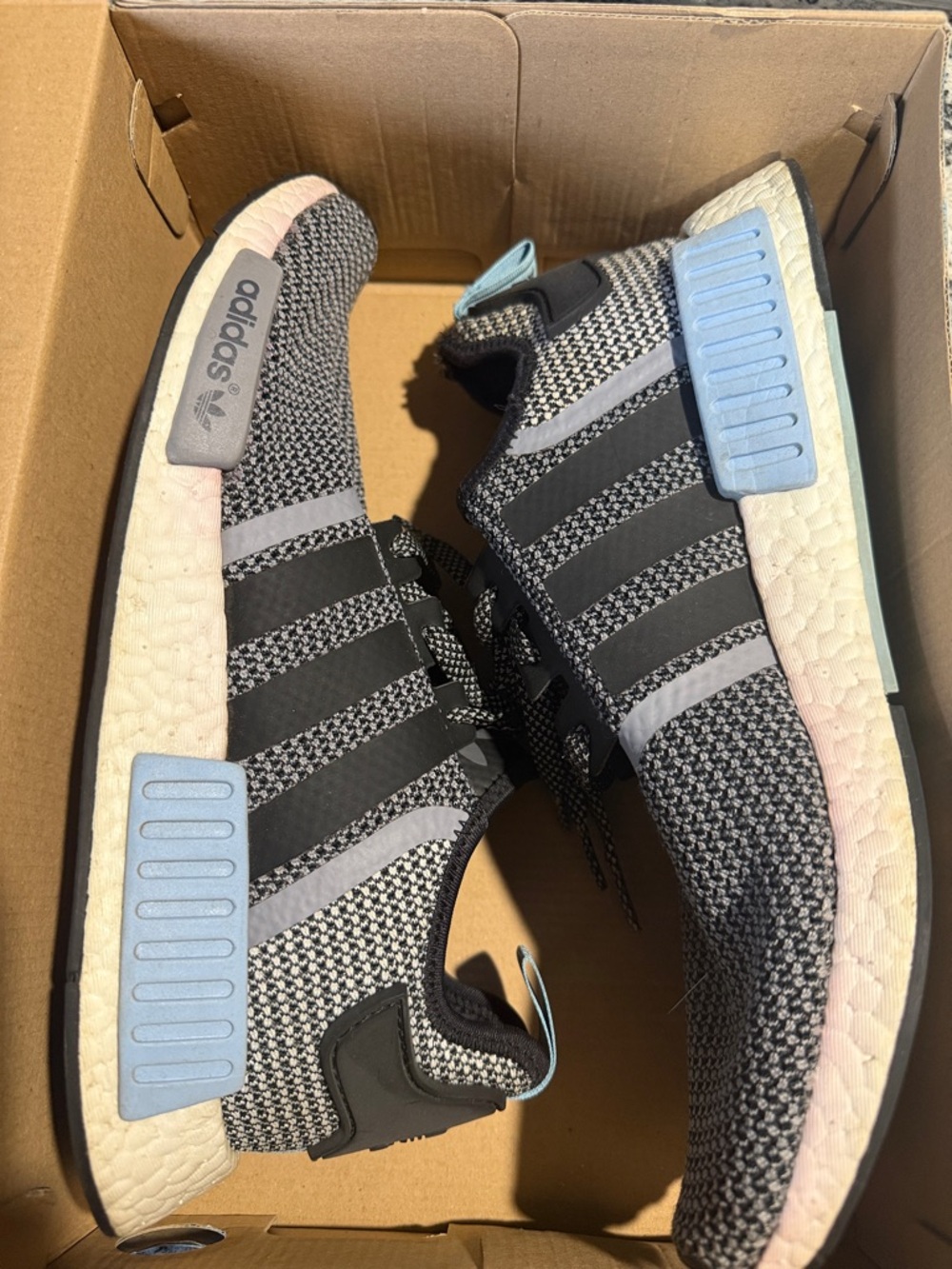 adidas NMD R1 Sneakers in Black, Gray & Light Blue